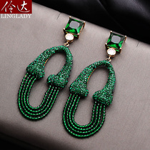 Lingda fashion green earrings 2020 new trendy tassel artificial crystal earrings long design feel EAR thread