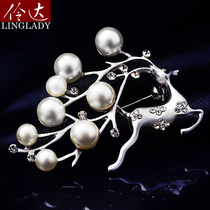 Lingda fawn brooch pin Korean fashion celebrity temperament imitation pearl corsage Christmas gift