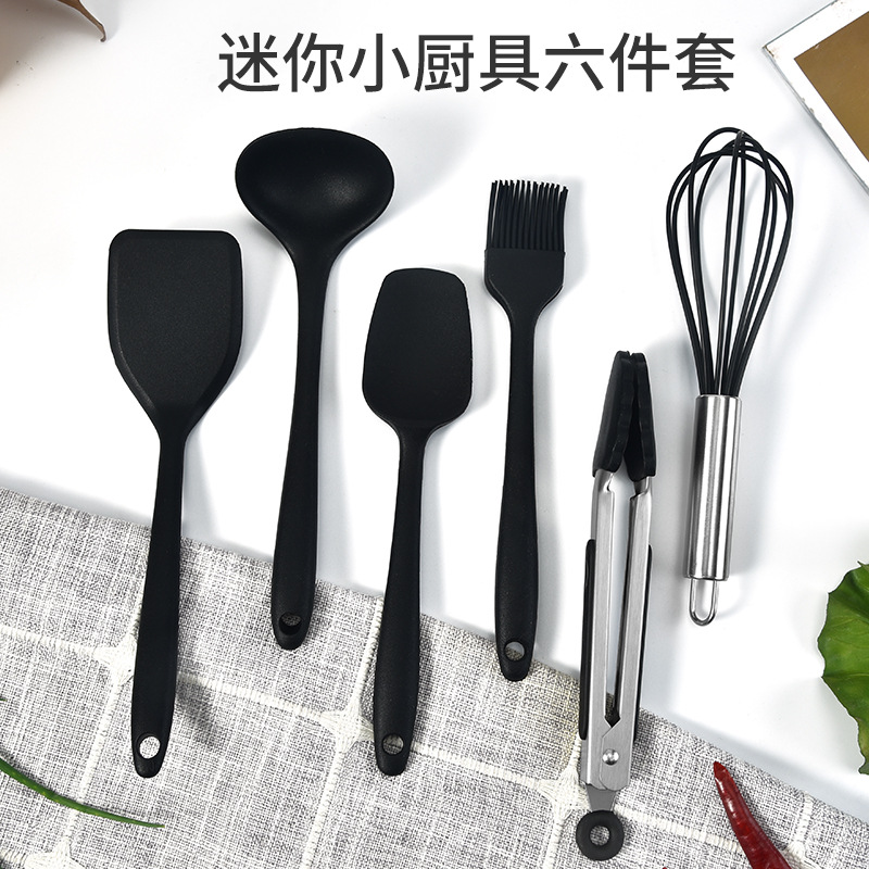 Silicone Mini small kitchenware six-piece set of cooking and baking utensils supplementary food small milk pot spoon small dense shovel does not hurt the pot