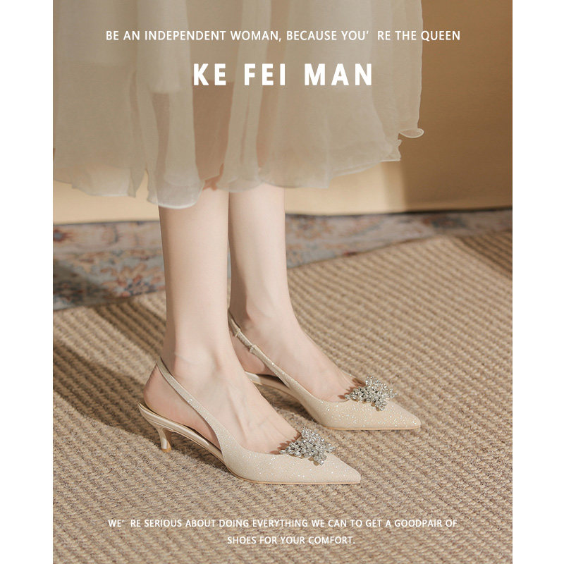 (Cofiman) Water drill buckle Baotou High heel shoe woman 2023 new summer tip small fine heel sandal after sandals-Taobao