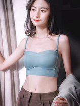 Anti-light bratless chest underwear gathered womens thin seamless big chest small wrap chest beautiful back bra set without shoulder strap