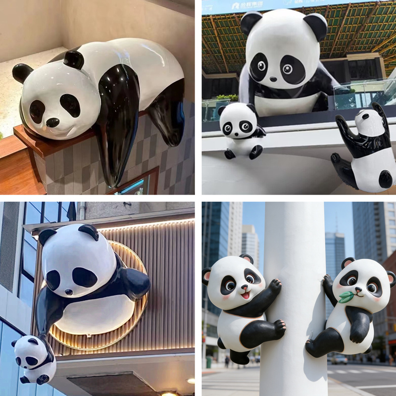 Outdoor Trendy Rooftop Shop Wall-Climbing Photo Spot Panda Decoration Fiberglass Sculpture 3D Wall Hanging Ornament