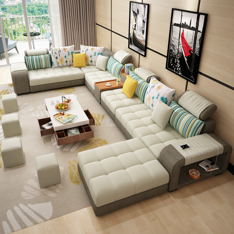 2026 New Technology Fabric Sofa for Living Room, Simple Modern Style, Suitable for Large and Small Apartments, Light Luxury Cotton and Linen Fabric Sofa Set