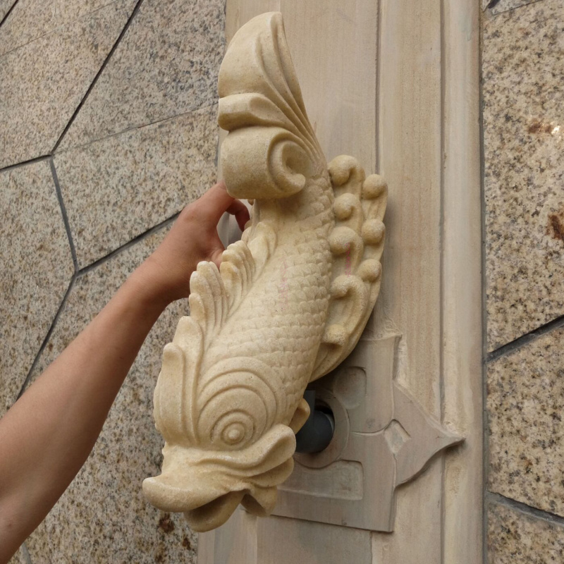 Sandstone relief small fish fountain running water Landscape garden sculpture ornaments Water spray fish wall hanging fountain sculpture running water