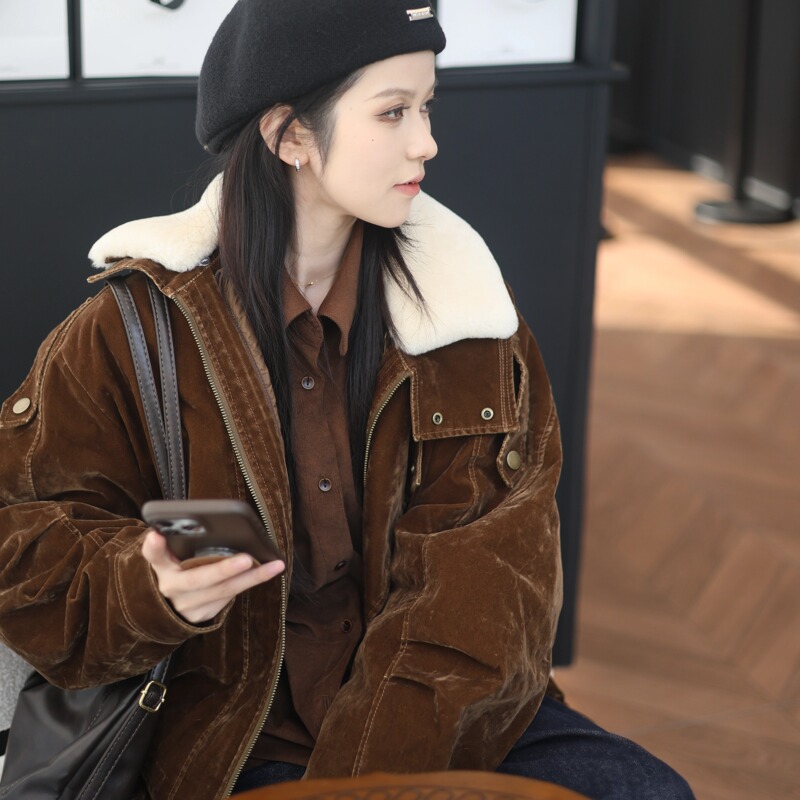City Travel Style Flocked Denim Cashmere Fur Collar 90% Goose down Parka Fur Coat Women's Winter High-End Luxury Line