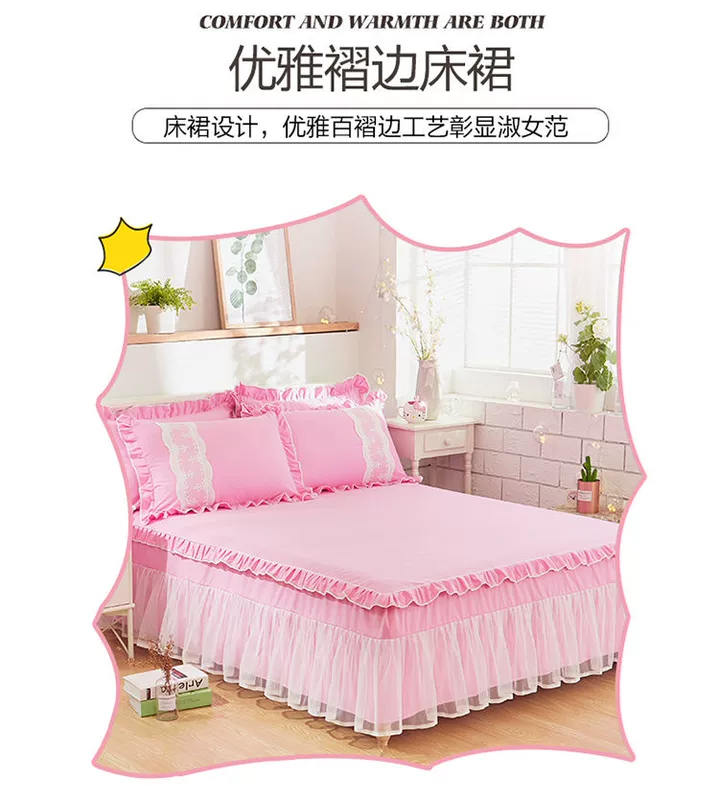 Phiên bản Hàn Quốc của công chúa váy ren ren bốn mảnh cotton cotton màu rắn ren chăn trải giường 1,5 m / 1,8m - Váy Petti váy giường