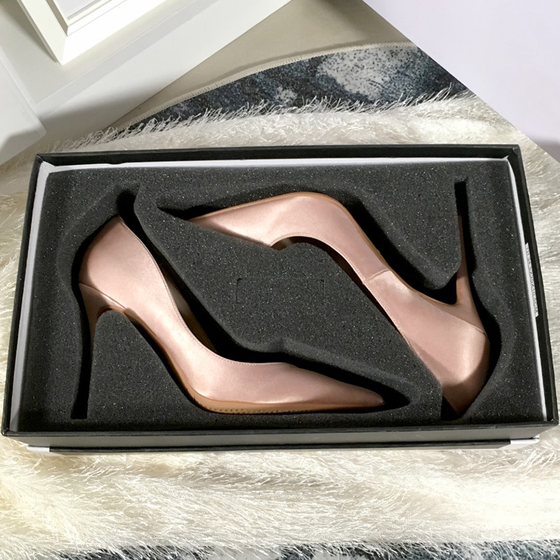 2021 new spring silk satin face nude color teenage girl pointed high heel single shoe light color heel dress with adult wedding dresses