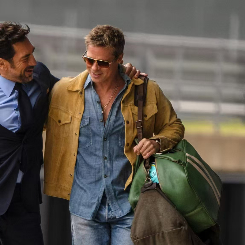 F1 Racing Car Brad Pitt Style Ginger Suede Jacket Men's Spring and Autumn Retro Lapel Coat
