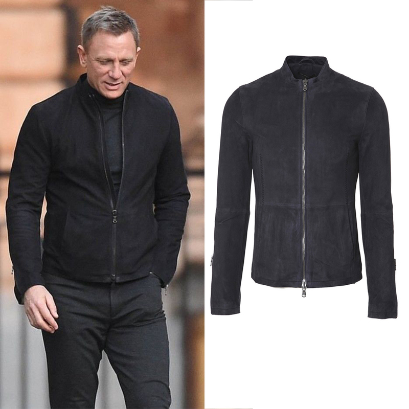 Daniel Craig Bond Style Suede Slim-Fit Motorcycle Jacket Spring and Autumn Combat Coat Casual Men's Leather Jacket