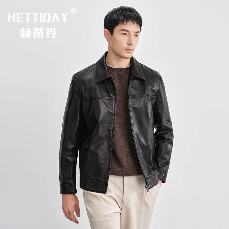 High-End Genuine Leather Jacket for Men, Short Slim-Fit Stylish Goatskin Leather Jacket, New Autumn and Winter Motorcycle American-Style Leather Coat