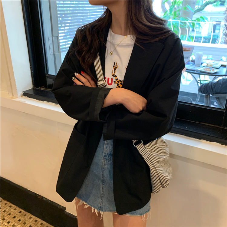 VK旗艦店 韓國風百搭綁帶小西裝寬鬆單品外套