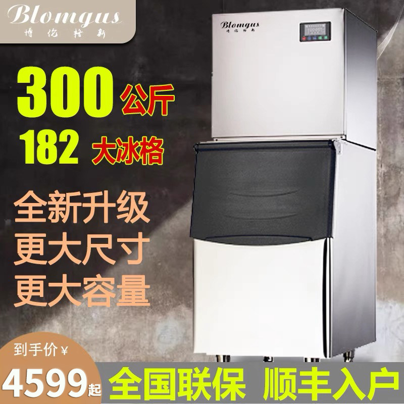 Borengus 300kg Ice Maker Commercial Milk Tea Shop Large Standing Two-piece Fully Automatic Square Ice Cubes Making Machine