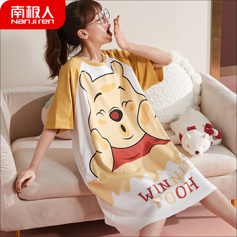 Sleeping Skirt Woman Summer Short Sleeve Pure Cotton Thin student cute ocean dress Summer pyjamas 2022 New home uniforms