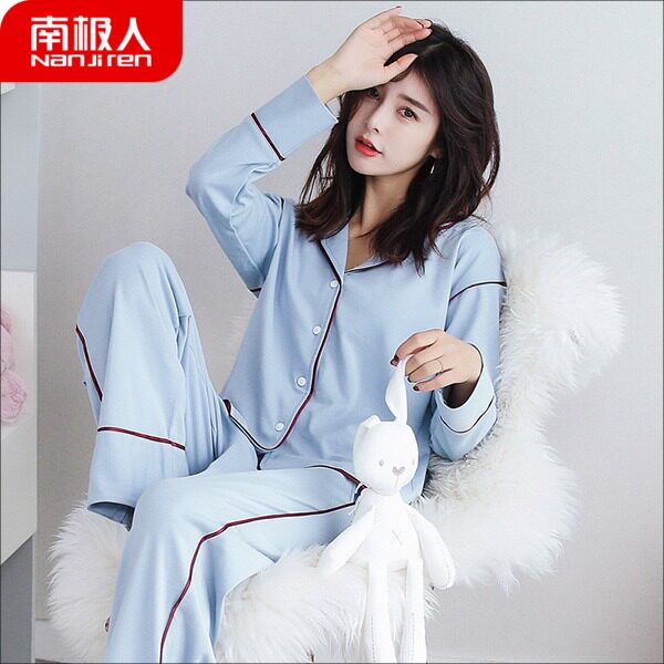 South Pole 2022 New pyjamas women's spring and autumn season long sleeves pure cotton full cotton can be worn out of the open shirt family clothes for autumn and winter