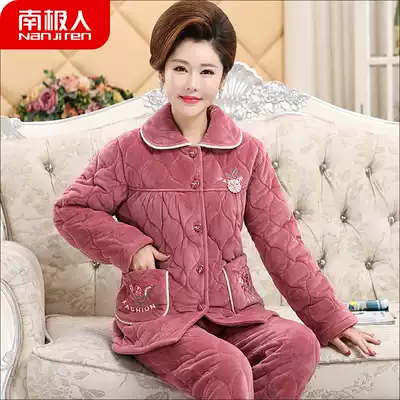 Winter thickened pajamas women's autumn and winter coral velvet cotton flannel middle-aged plus size middle-aged mother home clothes