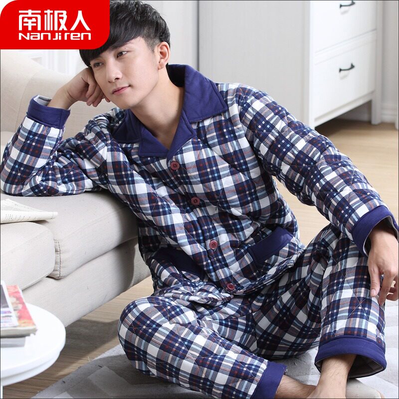 South Pole men's men's sleepwear fall winter style pure cotton clip cotton three-layer thickened cotton padded jacket Gats up for overweight dad's home clothes