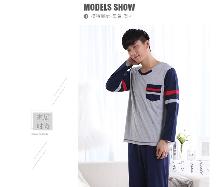 Bộ đồ ngủ cotton nam mùa xuân và mùa thu dài tay thanh niên nam XL trung niên mùa hè cổ tròn quần áo nhà cotton phù hợp với giản dị đồ bộ bé gái