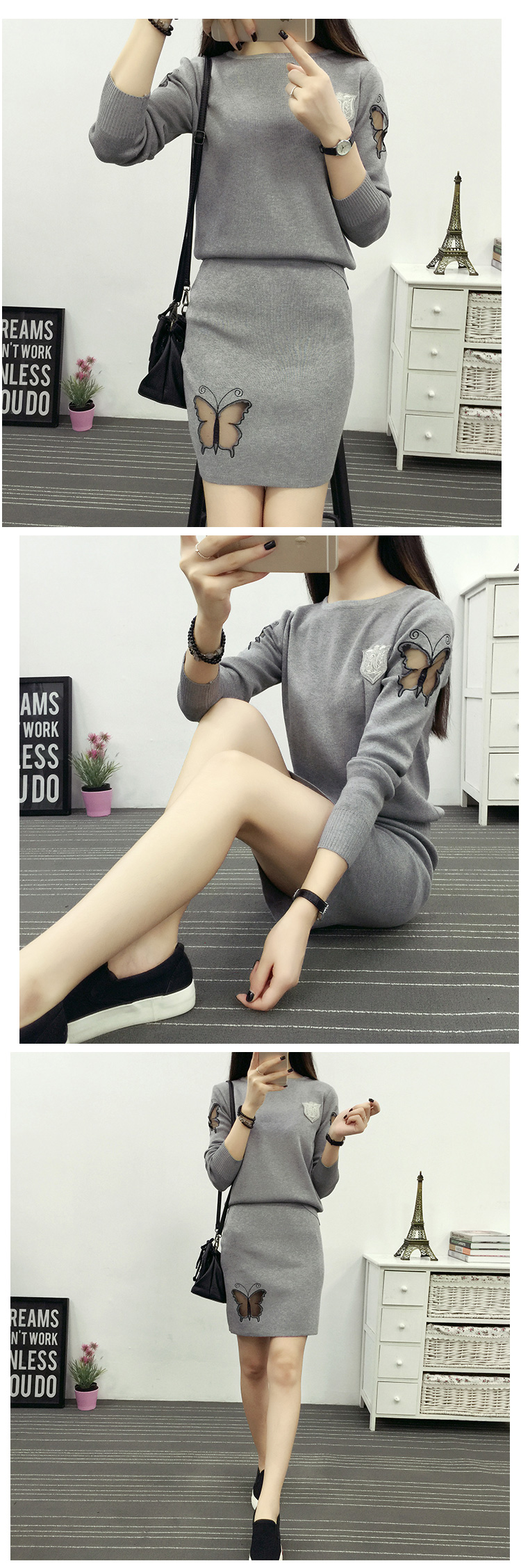 2018 mùa thu mới đan phù hợp với thời trang Hàn Quốc Slim mỏng áo thun áo len nữ triều hoang dã hai mảnh váy áo len nữ form rộng