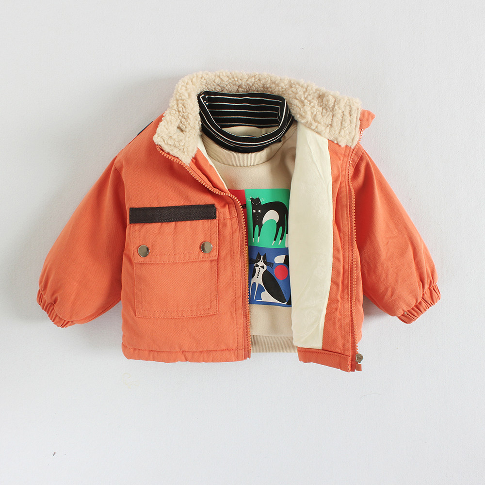 Baby plus velvet quilted clothes autumn and winter clothes 1-3 years old infant cotton-padded jacket personality jacket boys and children tops 2 children