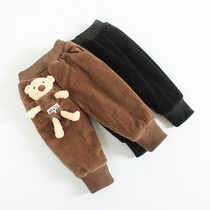 Boy baby lamp core cotton pants in winter baby plus wool jacket thick pants children baby bear cartoon ocean wear
