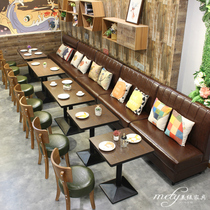 Retro cafe card seat Table and chair combination Tea restaurant Western restaurant Milk tea shop Dessert shop Solid wood dining chair wall card seat