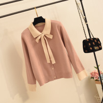 Spring and Autumn new bow lace-up knit sweater outer cardigan short sweater coat womens coat long sleeve bottoming tide