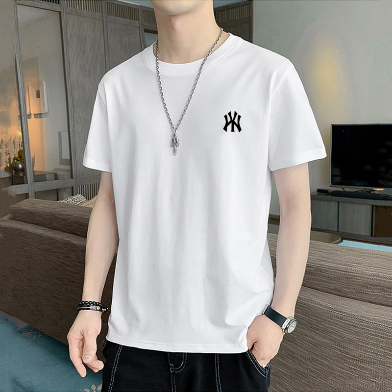 Brand Pure Cotton Short-Sleeved Men's T-Shirt Summer Thin Style 2025 New White Clothing Summer Men's Large Size Trendy Brand