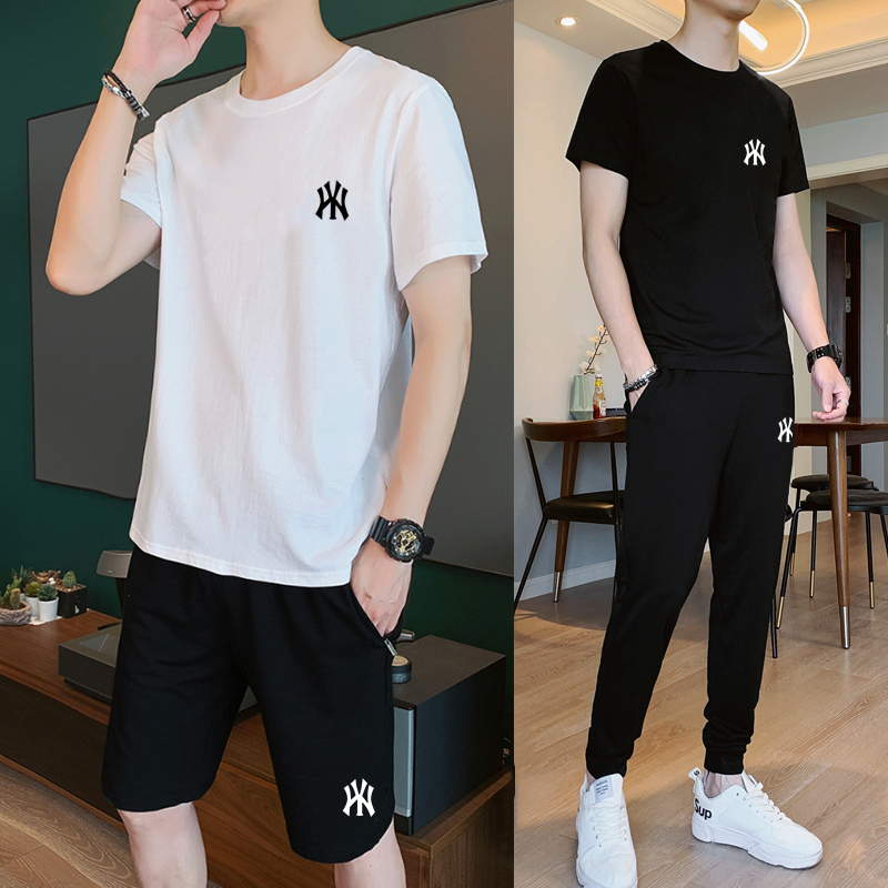 Pure Cotton Sports Suit for Men, Summer Thin Short-Sleeved Shorts, Casual Two-Piece Set, 2025 New Style, Running, Loose, Large Size