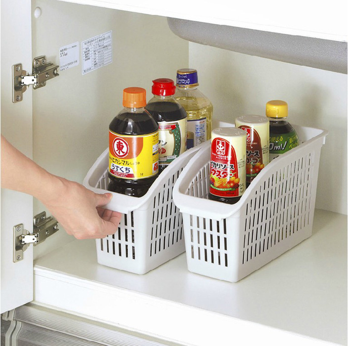 Japan Imported Kitchen Containing Basket Plastic Fridge Containing Basket Overall Cabinet Seasoned Bottle Containing box Desktop finishing basket