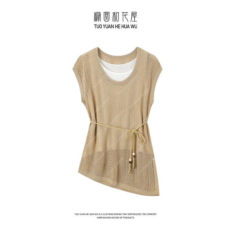 Qiyue【Airy and Subtle】Old Money Style Versatile Fake Two-Piece Tencel Linen Knitted Vest Qx408A64