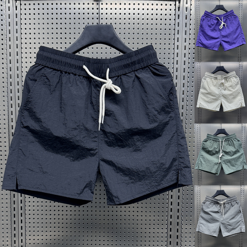 Solid Color Casual Shorts for Men, Summer Ice Silk Thin Quick-Drying Trendy Brand Loose Simple Versatile Three-Quarter Shorts