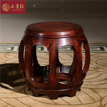 GB mahogany furniture Indonesia black acid branch drum stool Small round stool broadleaf yellow sandalwood solid wood classical shoe stool drum pier