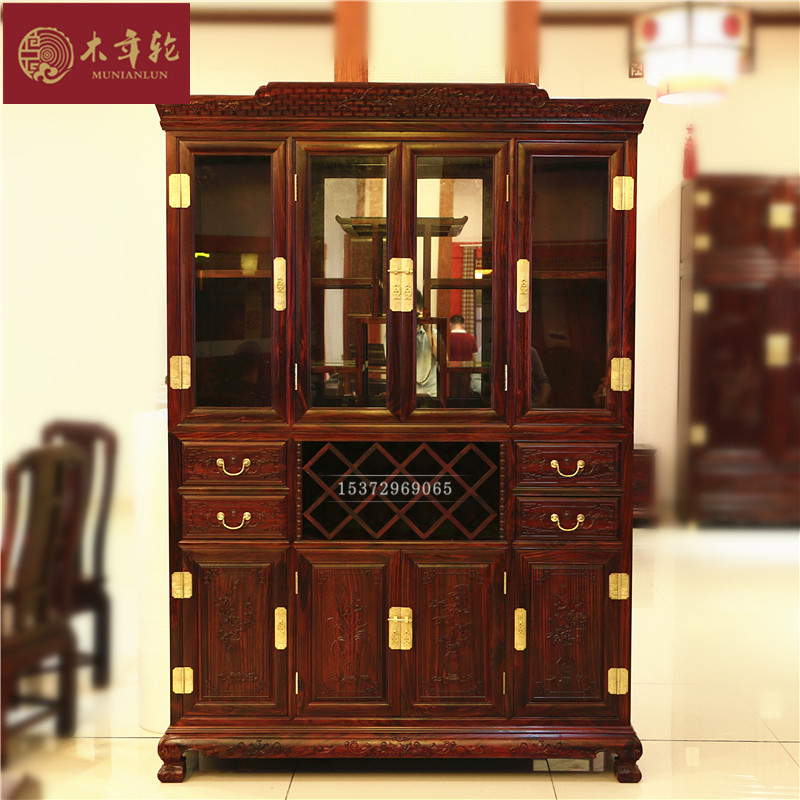 Mahogany wine cabinet Indonesian black acid branch wine cabinet broadleaf yellow sandalwood partition foyer cabinet Chinese dining room storage tea cabinet