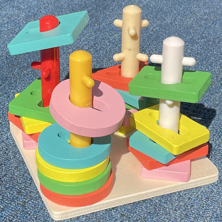 1-3-4-5 years old teaching aids wooden children's educational toys color shape sets of columns four-column set building blocks
