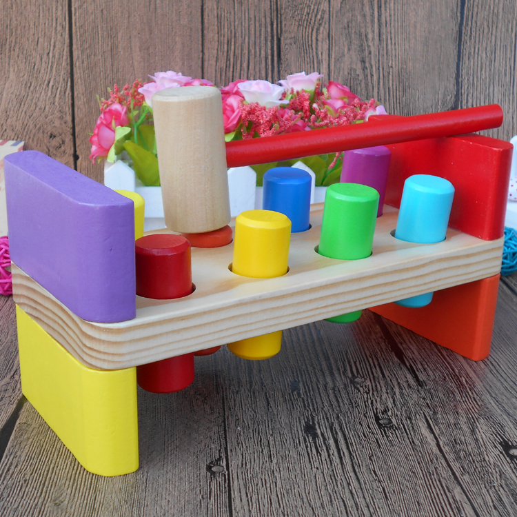 Batch of early teaching and teaching with kindergarten children's birthday present wooden puzzle force knockout toy color piling up table