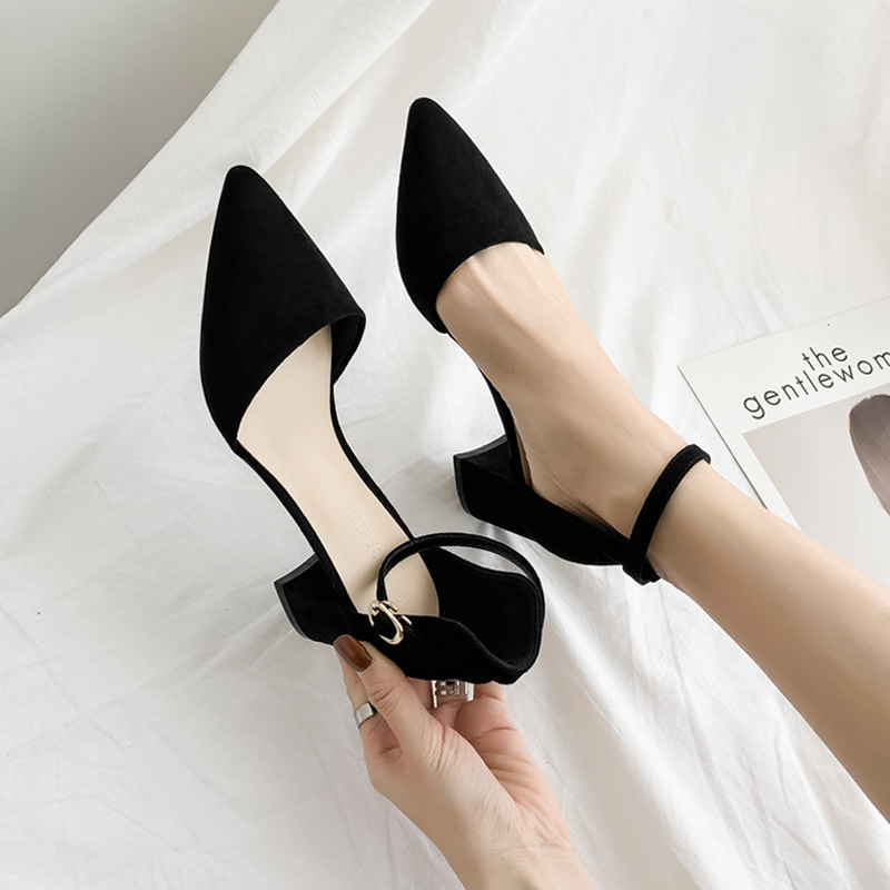 Baotou Sandals for Women, Fairy Style, 2026 Summer New Model, Professional Pointed-Toe High Heels, Single Strap, Chunky Heel, Mid-Heel Single Shoes