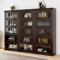 American style bookcase Solid wood with glass door dustproof bookshelf Floor-to-ceiling shelf Childrens study living room Home locker