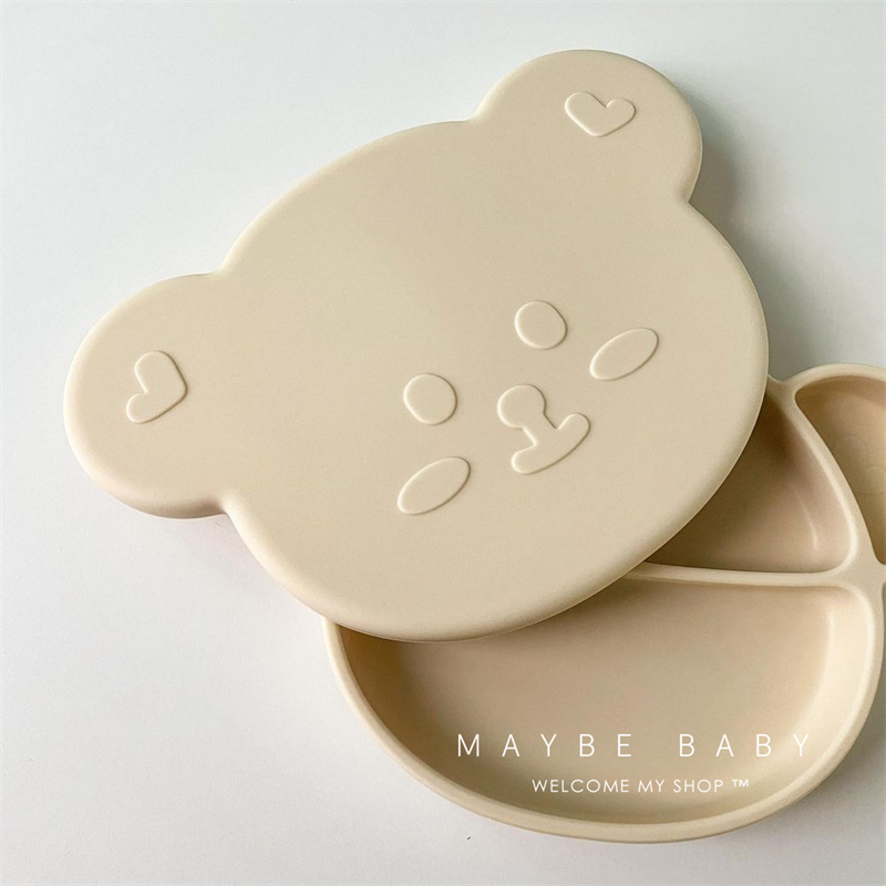 Korea ins baby dinner plate children's silicone non-staple food bowl cartoon partition plate anti-fall suction cup baby tableware