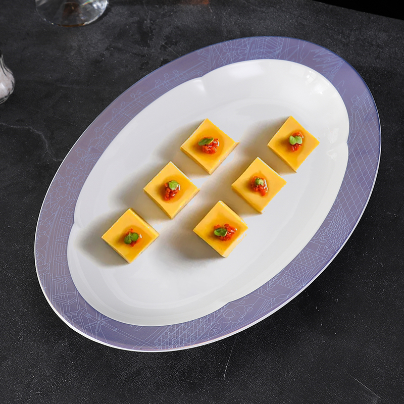 Ruyi-Shaped Ceramic Tableware for Hotels and Clubs, Featuring Specialty Cold Dishes, Fish Dishes, and Dessert Platters, with a Chinese-Style Artistic Presentation