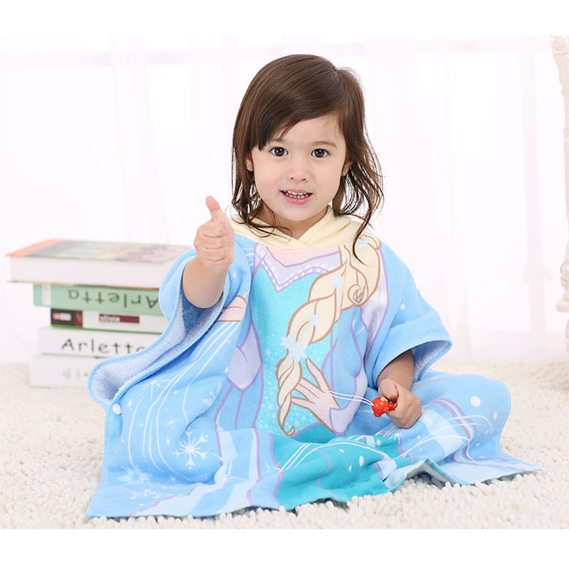 Big Brand Pure Cotton Gauze Terry Double-Layer Poncho for Men, Women, and Children, All-Cotton Princess Spider-Man Beach Towel