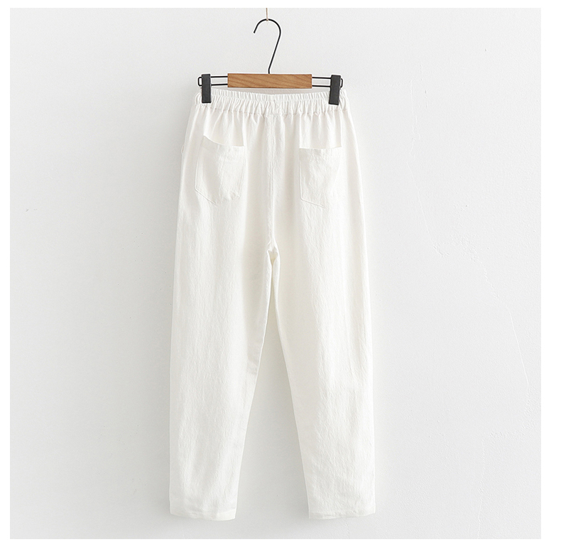 Quần cotton và vải lanh chín quần mỏng phần rộng có độ co giãn ở eo là quần mỏng thường xuyên quần harem nữ 2019 xuân hè - Quần Harem mua quần áo