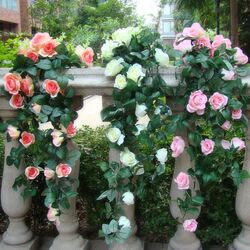 Artificial Rose Vine Hanging Basket Wedding Floral Arrangement Plastic Fake Flowers Living Room Hanging Decoration Wall Hanging Free Shipping