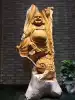 Hot sale Cliff cypress root carving oily full Golden Toad Maitreya Buddha ornaments Overall carved flawless handmade logs