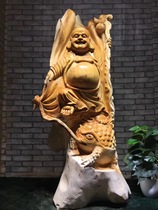 Hot sale Cliff cypress root carving oily full Golden Toad Maitreya Buddha ornaments Overall carved flawless handmade logs