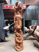 Spot cliff cypress root carving ornaments Shuanglong Guan Gong heavy equipment struck exquisite craftsmanship whole solid wood carving handmade finished products