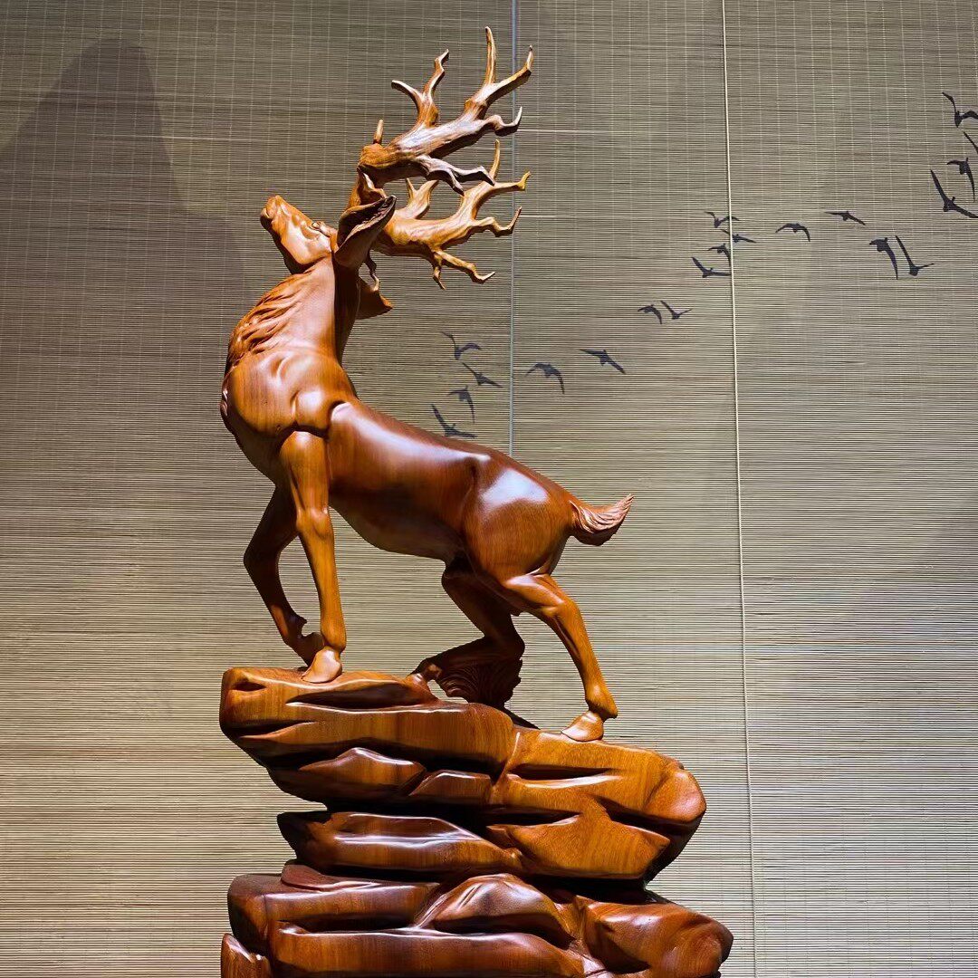 Hot Selling Flowers Pear Wood Deer All The Way To Root Carved Wood Carving Craft Gift Hem Accessories Home Collection Handmade High 90 Gift-giving