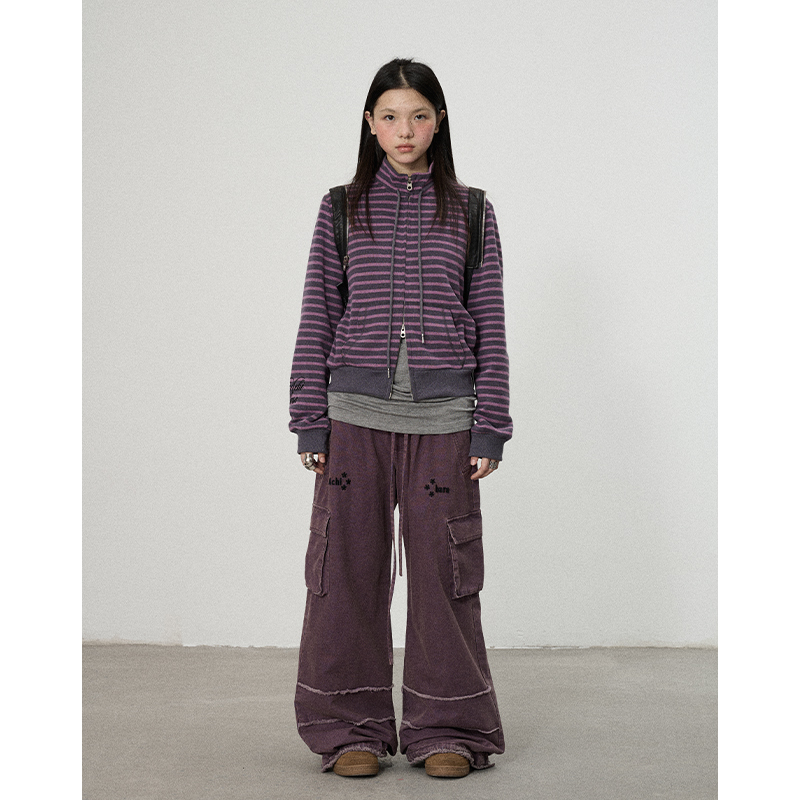 Achihara【Bouncing Mushroom Striped Sweatshirt】Top Autumn 2026 New Short Women's Hoodless Jacket Achihara【Bouncing Mushroom Striped Sweatshirt】Top Autumn 2026 New Short Women's Hoodless Jacket