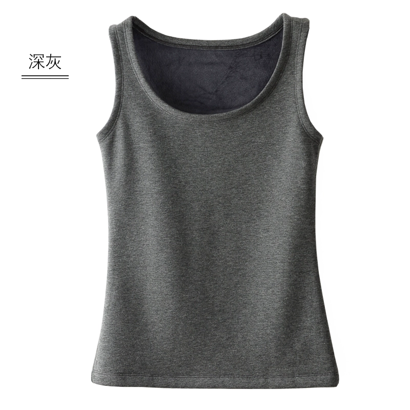 Cổ ấm và nhung tròn cổ không tay quai bên trong sling đáy áo cotton màu rắn mặc quần áo mùa thu đông