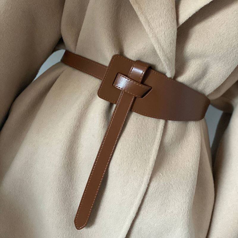 Cashmere large clothing belt with cashmere coat with caramel color down jacket Waist Seal Woman Knotted Leather Strap Decorative 100 hitch