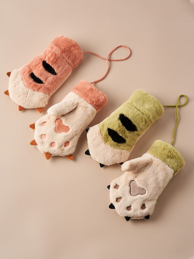 Fur Gloves Tiger Winter Girls Junior High School Students Coral Suede 2021 Winter Women Ins Cute Friends Warm Plus Suede